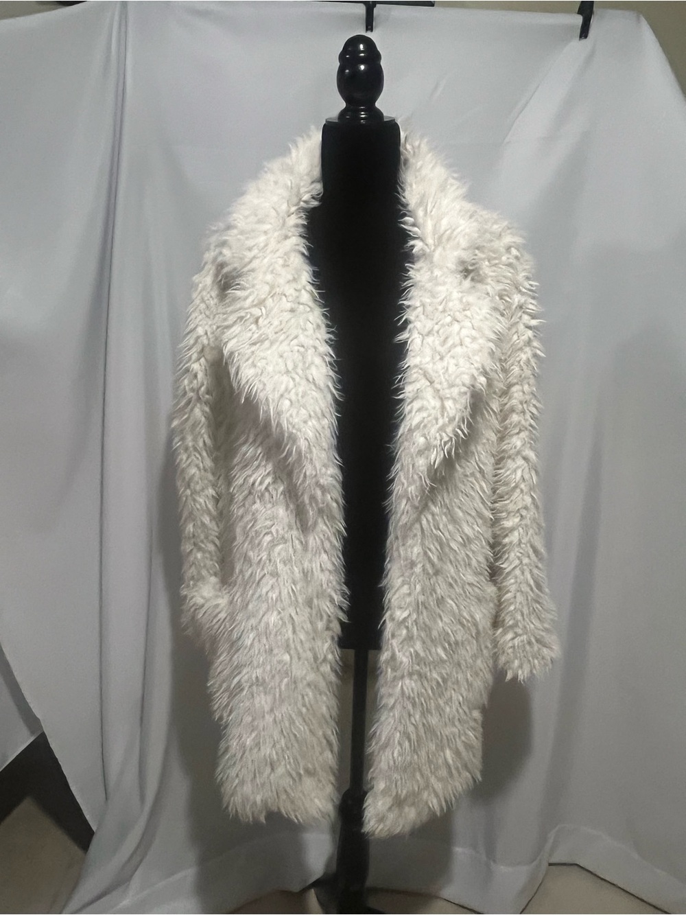 Faux Fur Cream shaggy Long Open-Front Coat